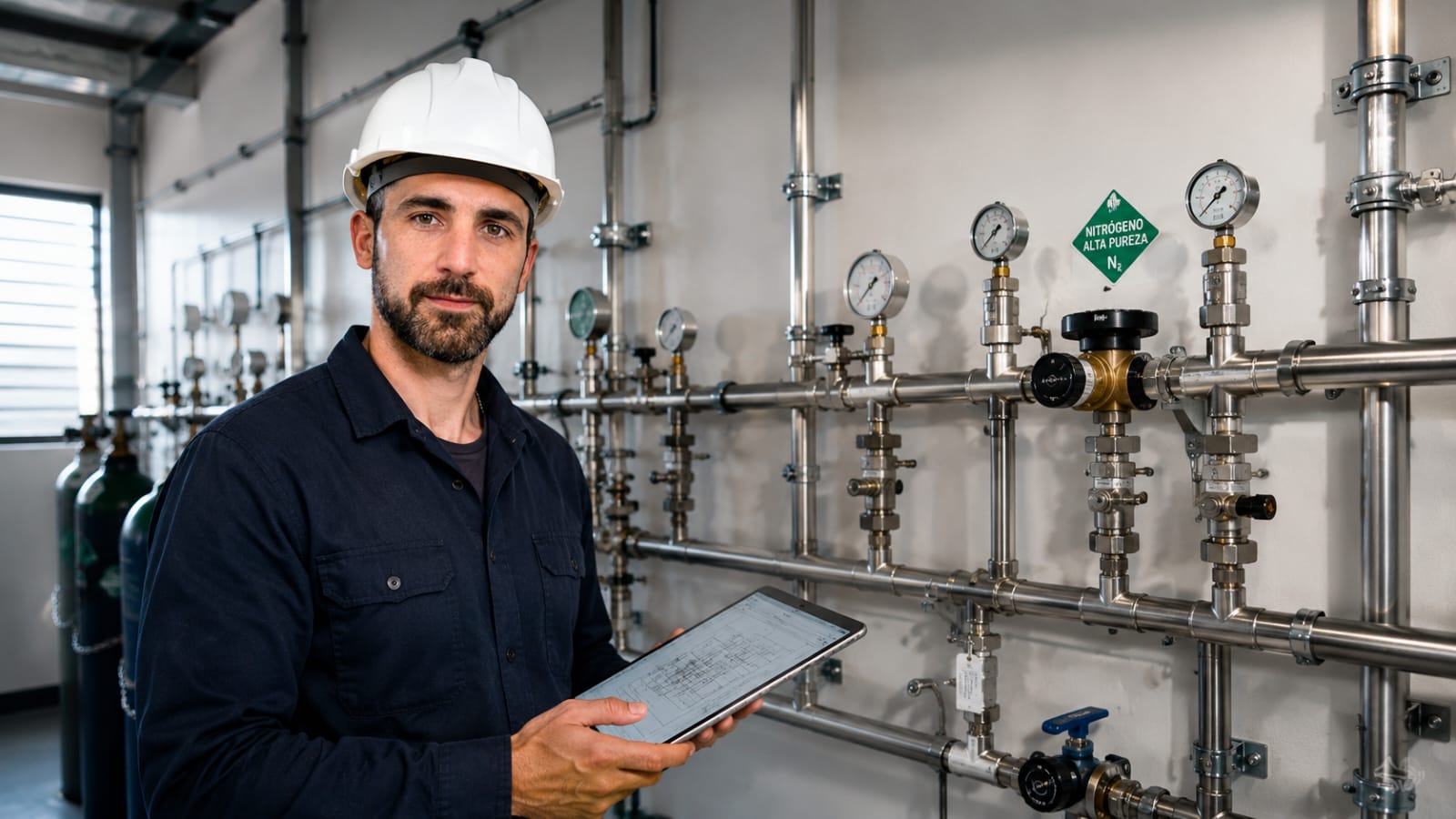 Técnico realizando mantenimiento de una instalación industrial